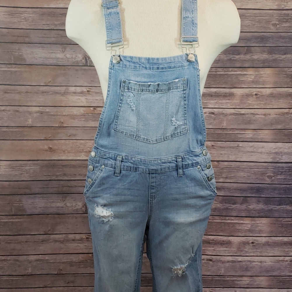 BLUE SPICE Distressed Skinny Leg Overalls size 5